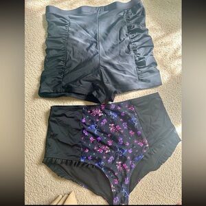 Lot of 2 plus sz swim bottoms High-Waist fairy print & ruched shorts